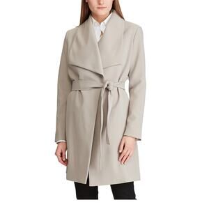 Ralph Lauren LRL Belted Crepe Wrap Coat Trench Light Gray M